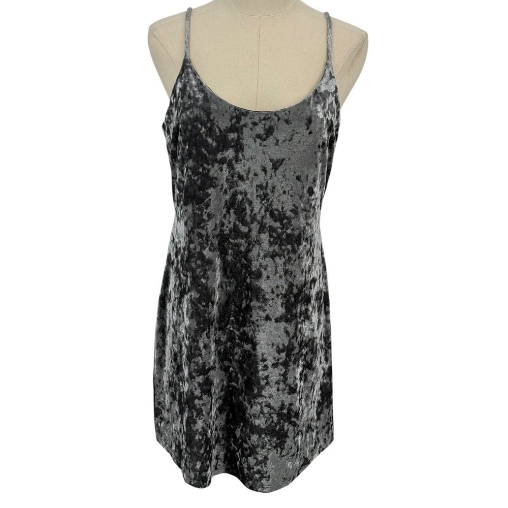 Forever‎ 21 Slip Dress Silver Crushed Velvet Spaghetti Strap Mini Medium